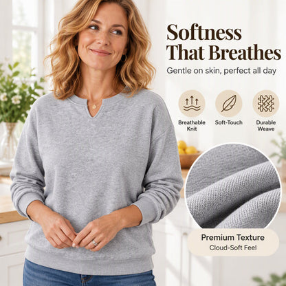 🤍 Clean Neckline, All-Day Comfort | Women's Casual Split V-Neck Sweatshirt