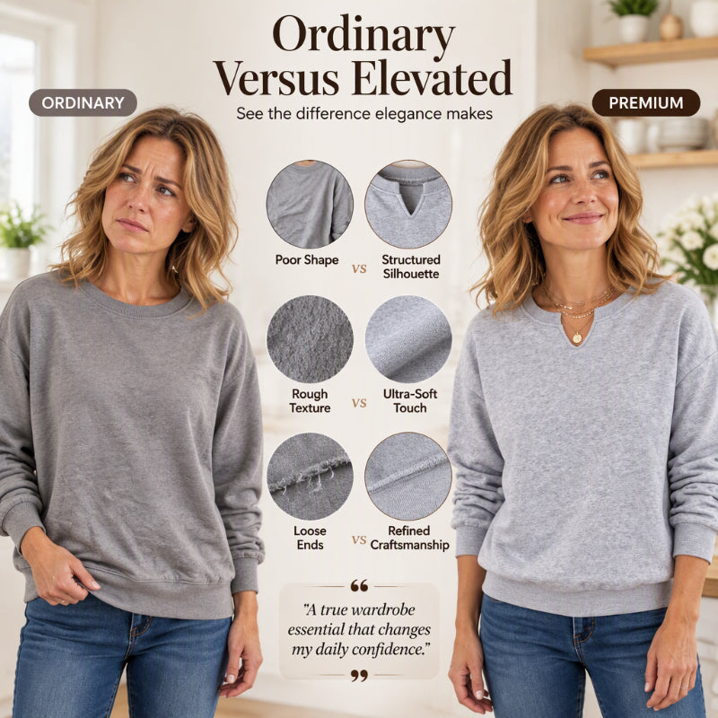 🤍 Clean Neckline, All-Day Comfort | Women's Casual Split V-Neck Sweatshirt