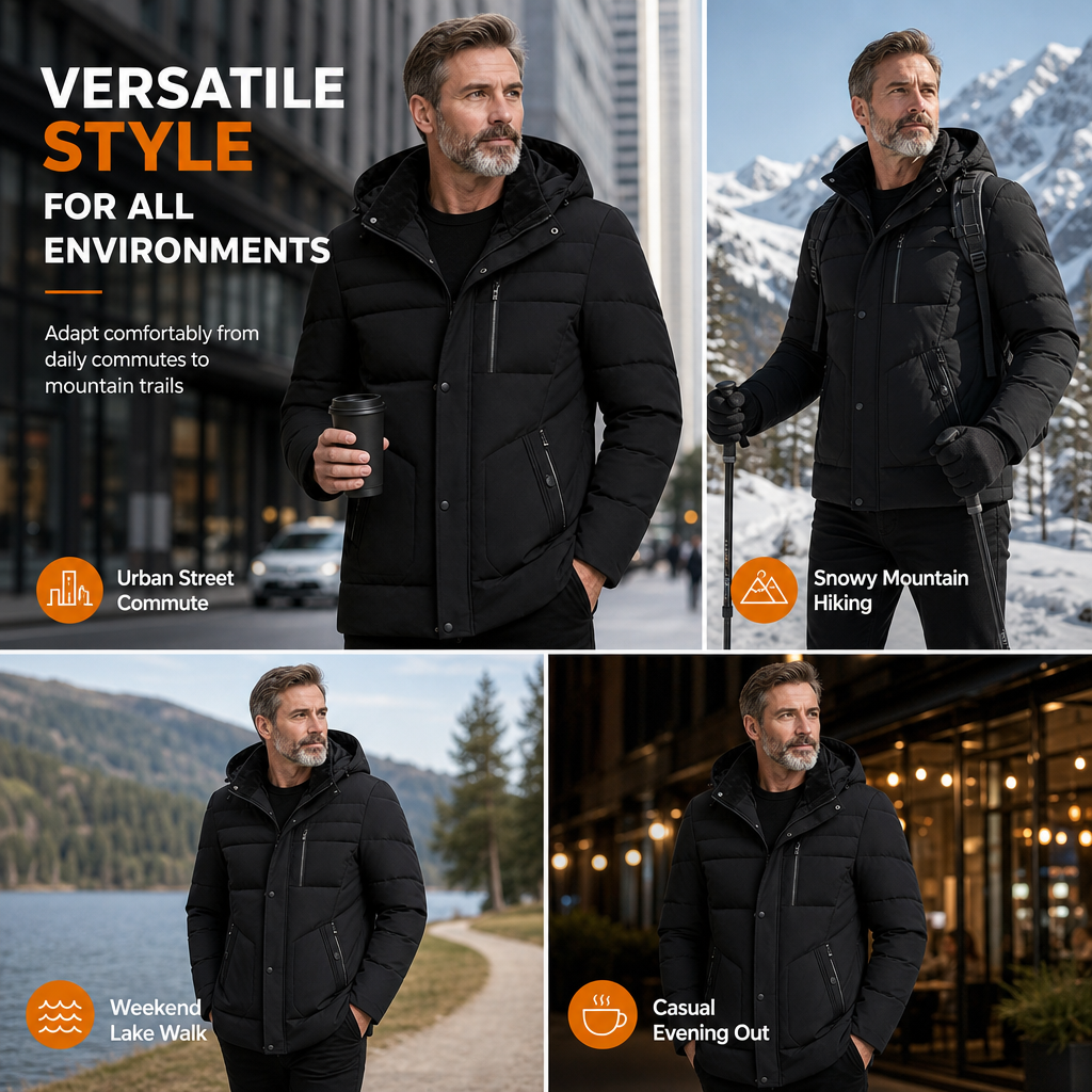 ❄️ Cold-Ready Warmth, Flexible Hood Design | Men's Winter Fleece Lined Coat with Detachable Hood