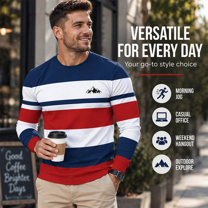 👕 Timeless Pattern, Easy Everyday Comfort | Men's Striped Crewneck Long Sleeve Top