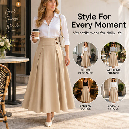 👗 Flattering Fit, All-Day Comfort | Women's High-Waisted Pleated A-Line Maxi Skirt