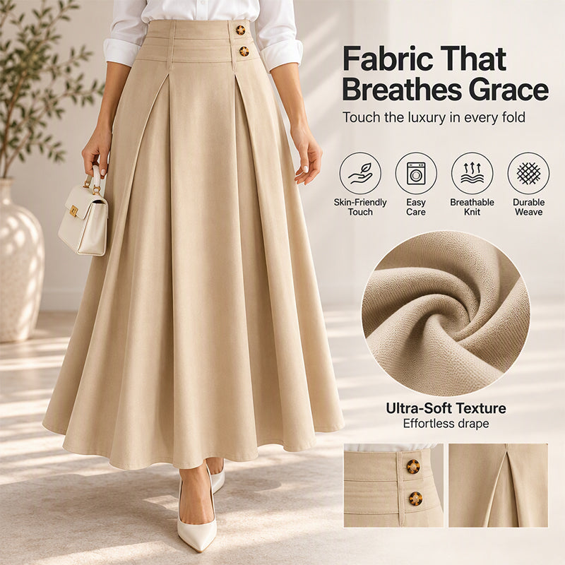 👗 Flattering Fit, All-Day Comfort | Women's High-Waisted Pleated A-Line Maxi Skirt