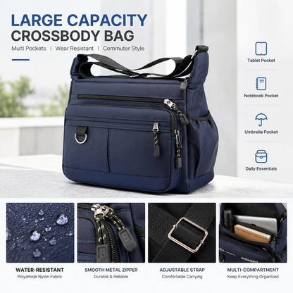 Men's Large Capacity Crossbody Bag Durable Multi Pocket Business Casual Shoulder Bag