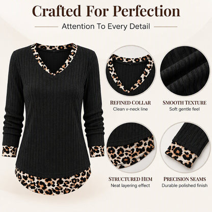 Women's 2-in-1 Layered V-Neck Ribbed Knit Top