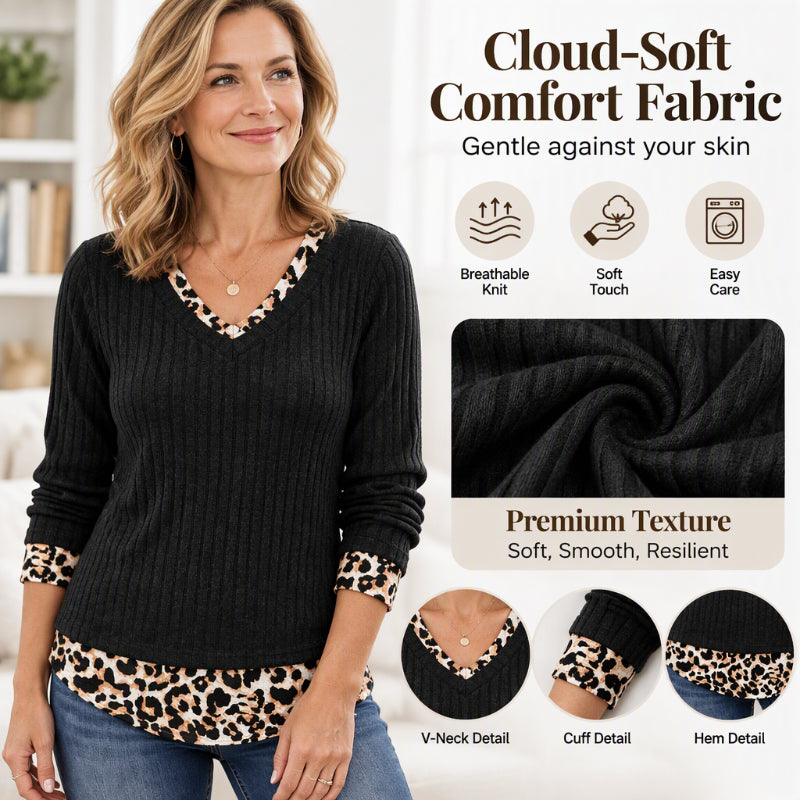 Women's 2-in-1 Layered V-Neck Ribbed Knit Top