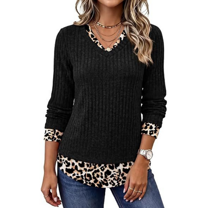 Women's 2-in-1 Layered V-Neck Ribbed Knit Top