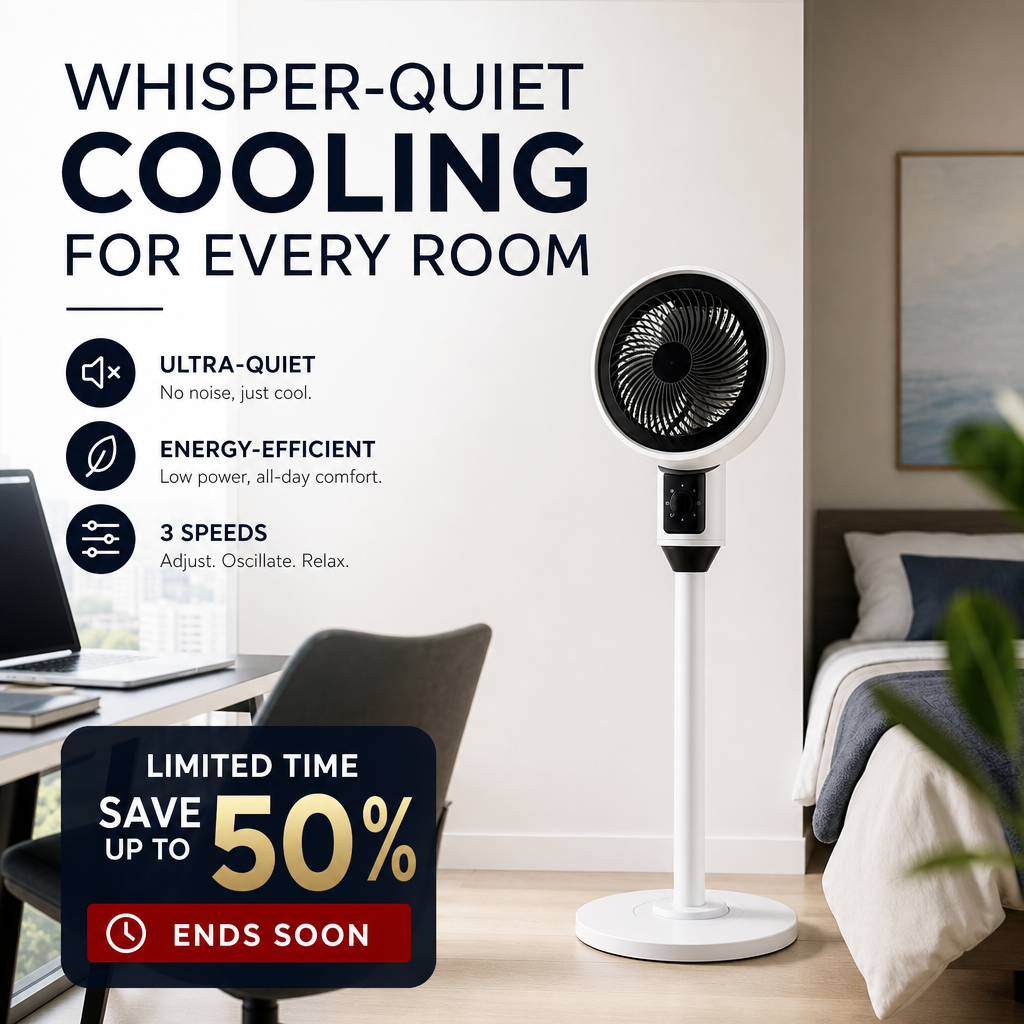 ⚡ Limited stock🌬️Quiet 3-Speed Oscillating Pedestal Fan – Adjustable Home Air Circulator❄️  360° rotation✔️Three fan speeds, quiet during sleep 🤫